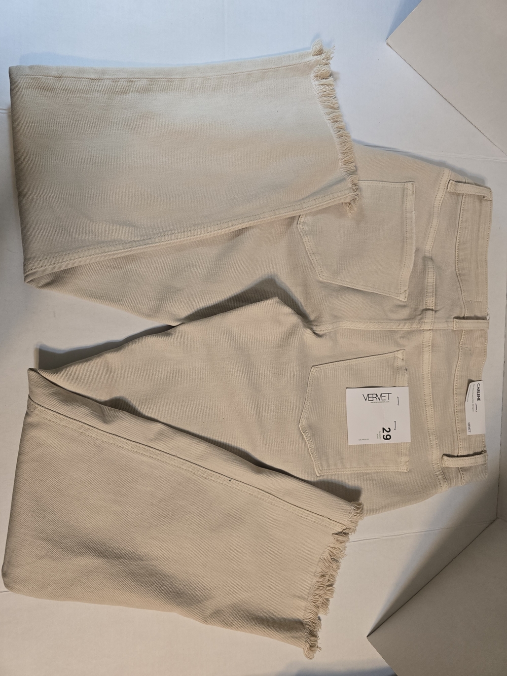 VERVET High-Rise Frayed Hem Ankle Jeans in Cream
